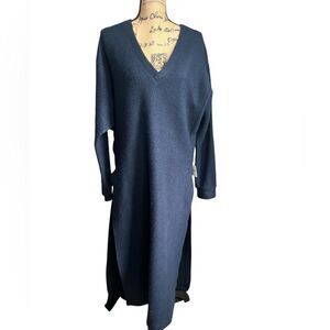 Free People Beach navy blue terry sweater long sleeve  side split cover up small